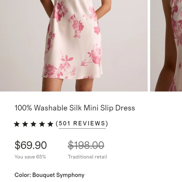NWT Quince 100% Washable Silk Mini Slip Dress/Nightgown. Large. Pink Bouquet. - Picture 3 of 14